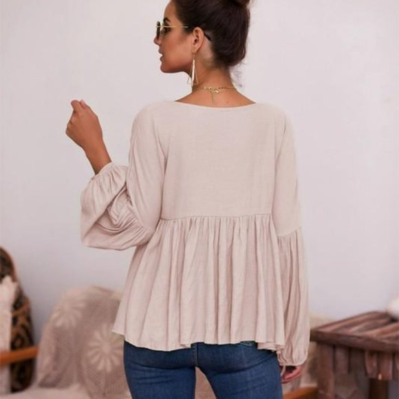 Boho Hippy Babydoll Blouse Long Sleeve - Picture 2 of 3